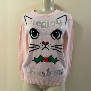 Pink Meowy Christmas Sweater Size M Junior’s GUC